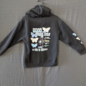 UK Girl Oversized Zip Butterfly Good Vibes Only Hoodie - Size Girl's L (14/16)